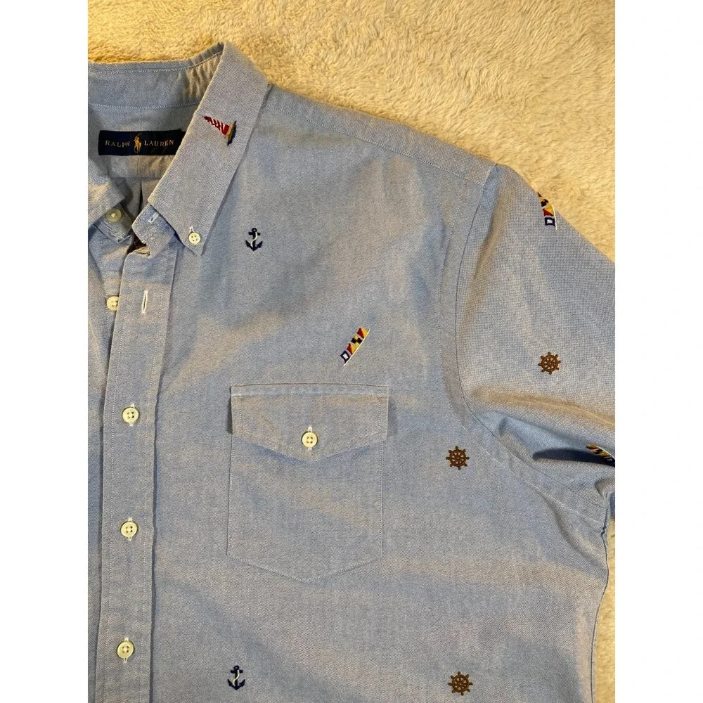 Polo Ralph Lauren Nautical Embroidery SZ XXL Button Up Shirt 100% Cotton